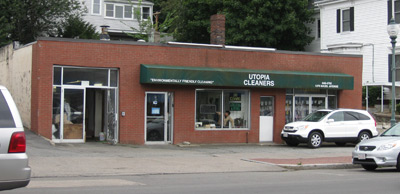 store front and parking area
